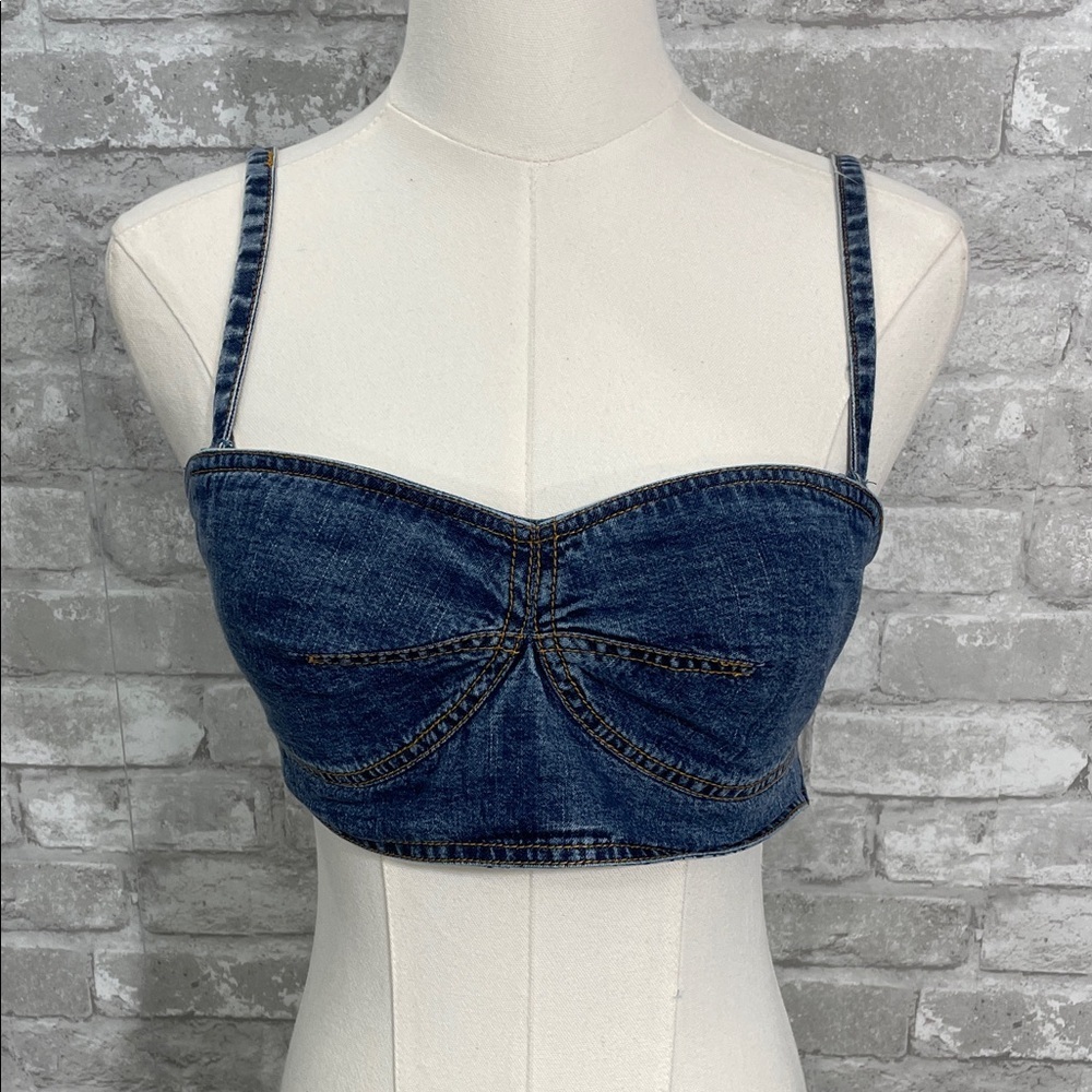 Pilcro Dark Denim Bustier Crop Top